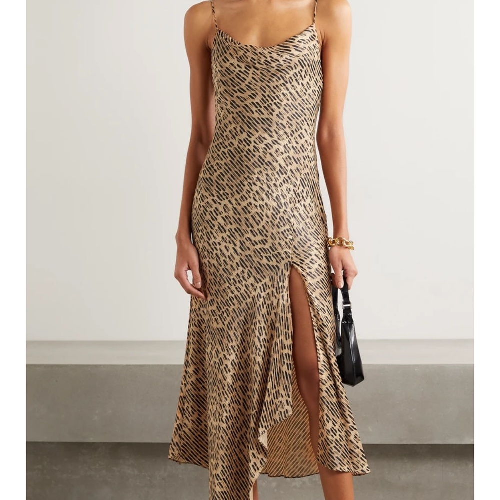 Alice + Olivia Harmony Draped Leopard Print Satin-Twill Dress, Size 0.
